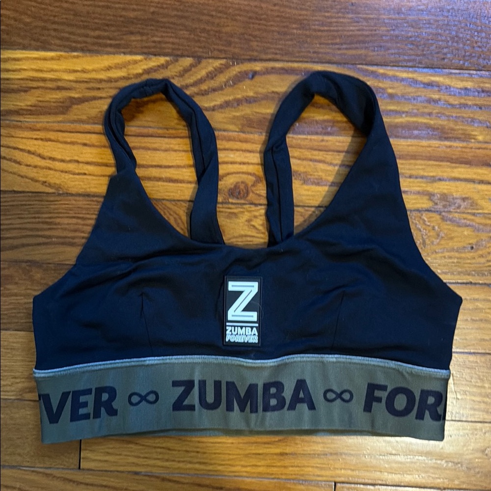 Zumba Fitness Black Sports Bra with Olive Band